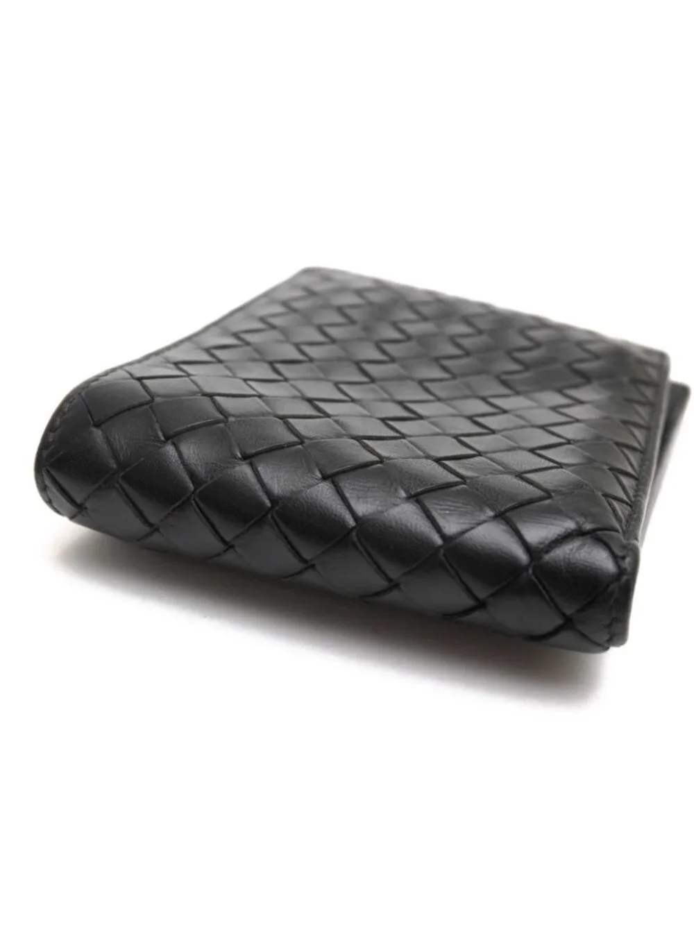 Bottega Veneta Wallet Leather Black Bifold with Coin Purse Mesh Intrecciato